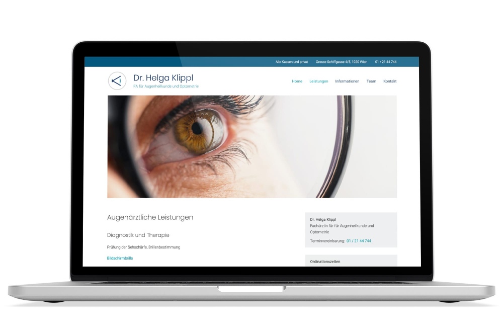 Beispiel: Logodesign, Responsive Webdesign, WordPress für Augenärztin