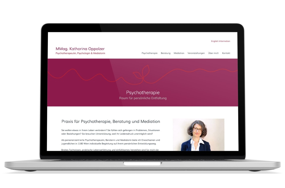 Beispiel: Logodesign, Responsive Webdesign, WordPress für Psychotherapeutin 1180 Wien