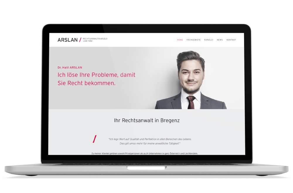 Beispiel: Logodesign, Corporate Design, Responsive Webdesign, WordPress für Rechtsanwalt in Bregenz