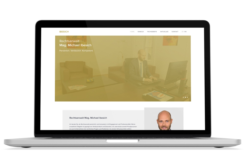 Beispiel: Logodesign, Responsive Webdesign, WordPress für Rechtsanwalt Mag. Ibesich